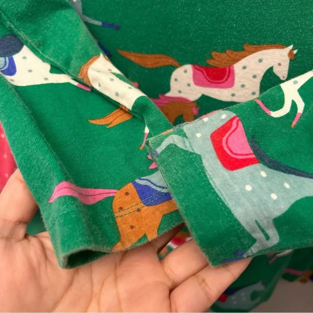 Mini Boden Horse Print Tunic Dress Green Cotton Sz 8-9Y